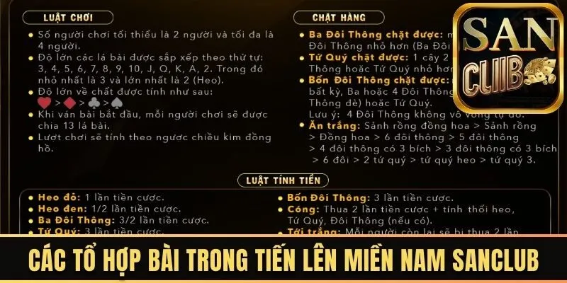 Các tổ hợp bài trong tiến lên miền nam Sanclub