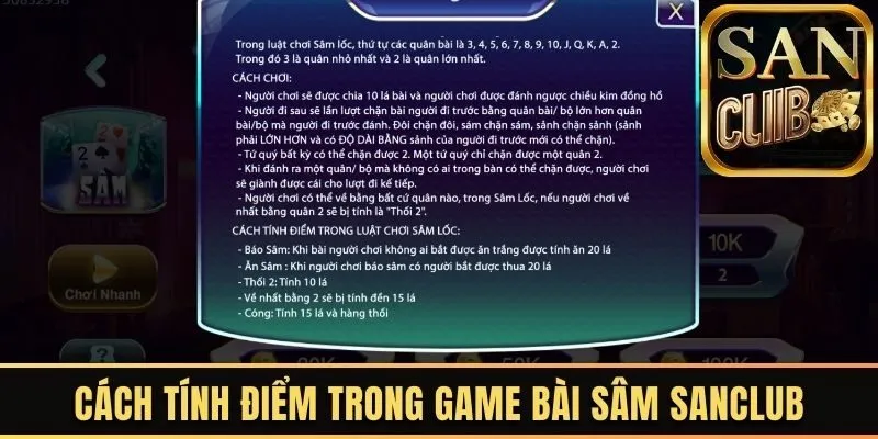 Cách tính điểm trong game bài Sâm Sanclub